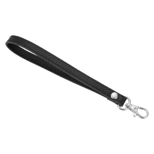 QUARKZMAN Lederarmband Schlüsselband kurz, 190 mm/7,48 Zoll Schlüsselbänder Ersatzarmband aus Leder für Clutch, Geldbörse, Schlüsselanhänger, DIY Tasche Telefon, Kamera, (Schwarz, Silber) von QUARKZMAN
