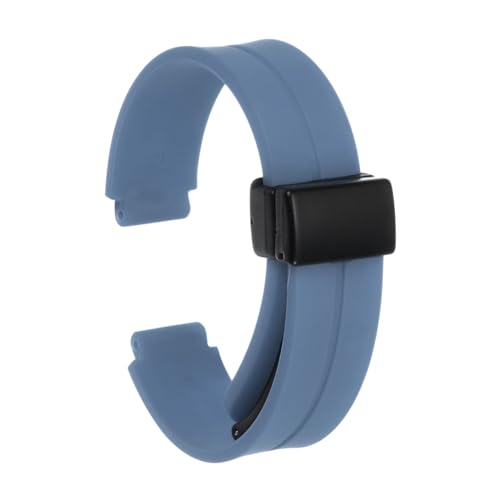 QUARKZMAN Magnetisches Silikon Uhrenarmband 12mm Schnellwechsel Weiches Gummi Wasserdichtes Ersatzarmband mit schwarzem Metall-Faltschließe für Männer und Frauen, Rock Blau von QUARKZMAN