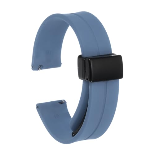QUARKZMAN Magnetisches Silikon Uhrenarmband 16mm Schnellwechsel Weiches Gummi Wasserdichtes Ersatzarmband mit schwarzem Metall-Faltschließe für Männer und Frauen, Rock Blau von QUARKZMAN