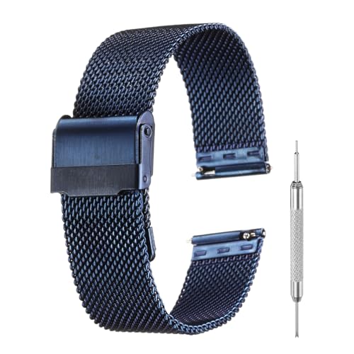 QUARKZMAN Mesh Uhrenarmbänder für Männer und Frauen, Edelstahl Schnellwechsel-Mesh Uhrenarmband Milanese Armband Verstellbares Ersatzarmband mit Werkzeugen für Geschenke (18mm, Dunkelblau) von QUARKZMAN