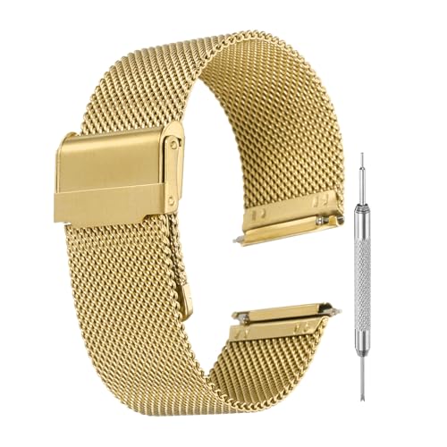QUARKZMAN Mesh Uhrenarmbänder für Männer und Frauen, Edelstahl Schnellwechsel-Mesh Uhrenarmband Milanese Armband Verstellbares Ersatzarmband mit Werkzeugen für Geschenke (22mm, Gold) von QUARKZMAN
