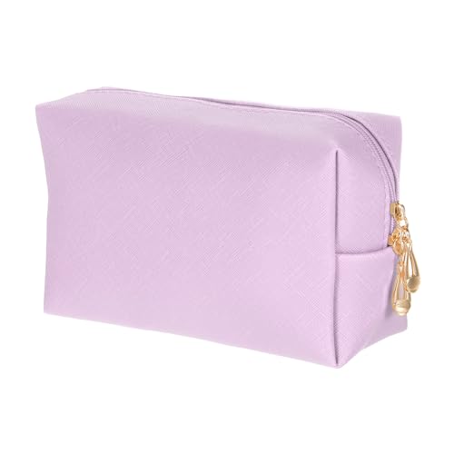 QUARKZMAN PU Leder Quadratische Make-up Tasche, wasserdichte Kosmetik Organizer Tasche Reißverschluss Beutel Reise Kulturbeutel für Frauen für Make-up Pinselhalter (Hell Lila, Klein) von QUARKZMAN