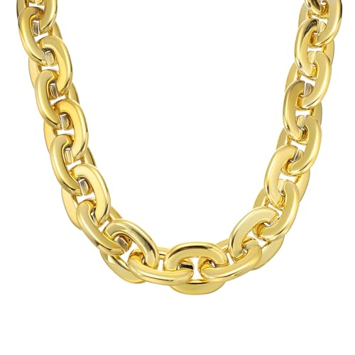 QUARKZMAN Plastik-Kettenhalskette, 39 Zoll Hip-Hop-Rapper Chunky-Kette Fake Dicke Goldketten Schmuck Party-Kostüm Halskette Accessoire für Männer Frauen (Gold) von QUARKZMAN