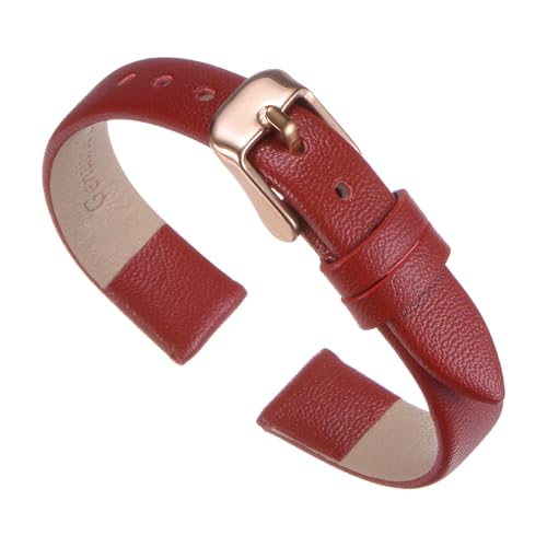 QUARKZMAN Uhrenarmband Leder Armband 14mm Uhrenarmbänder aus Echtem Leder mit Edelstahl Schnalle Vintage Ersatzarmband für Uhr Smartwatch Damen Herren (Rot) von QUARKZMAN