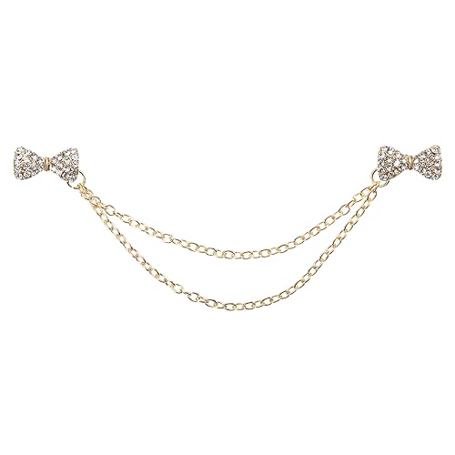 QUARKZMAN Schleife Pullover Clips Retro Kragenspangen für Strickjacken mit Kette Shirt Klammern Schal Klammern Kleidung Clip für Frauen(Gold) von QUARKZMAN