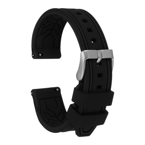 QUARKZMAN Uhrenarmbänder Silikon 24mm Uhrenarmband Gummi mit Edelstahl Schnellverschluss Dornschließe Zweifarbig Ersatzuhrband Watch Strap Quick Release für Männer Frauen, Rein Schwarz von QUARKZMAN