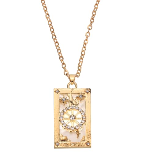 QUARKZMAN Tarot Anhänger, 30mm Legierung Quadrat Glücklicher Tarot Anhänger Rechteck Emaille Tarotkarten Astrolab Charme für Frauen, Gold von QUARKZMAN