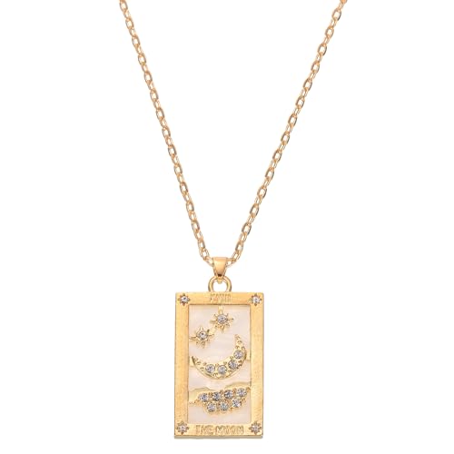 QUARKZMAN Tarot Anhänger, 30mm Legierung Quadrat Glücks-Tarot Anhänger Rechteck Emaille Tarotkarten Stern Mond mit Diamanten Charme für Frauen, Gold von QUARKZMAN