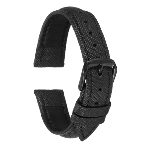 QUARKZMAN Uhrenarmband 14mm Leder mit Schwarz Edelstahl Schnalle, dünn Korn Uhrenarmbänder Vintage Ersatzarmband für Smartwatch Universal Uhr Elegantes Damen Herren (Schwarz) von QUARKZMAN