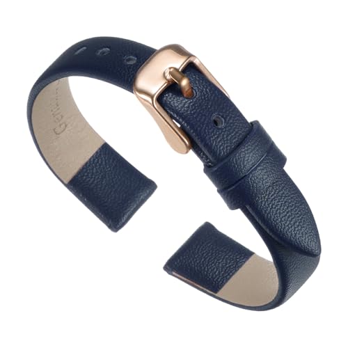 QUARKZMAN Uhrenarmband Leder Armband 12mm Uhrenarmbänder aus Echtem Leder mit Edelstahl Schnalle Vintage Ersatzarmband für Uhr Smartwatch Damen Herren (Dunkelblau) von QUARKZMAN