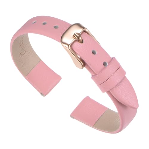 QUARKZMAN Uhrenarmband Leder Armband 12mm Uhrenarmbänder aus Echtem Leder mit Edelstahl Schnalle Vintage Ersatzarmband für Uhr Smartwatch Damen Herren (Rosa) von QUARKZMAN