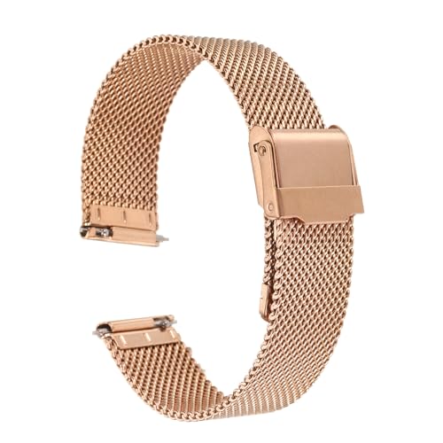 QUARKZMAN Uhrenarmband Mesh Edelstahl 19 mm Ersatz Metall Armband Edelstahlarmband mit Schnellverschluss Uhrenarmbänder Ersatzband Verstellbarer Gütelschnalle für Damen Herren, Roségold von QUARKZMAN