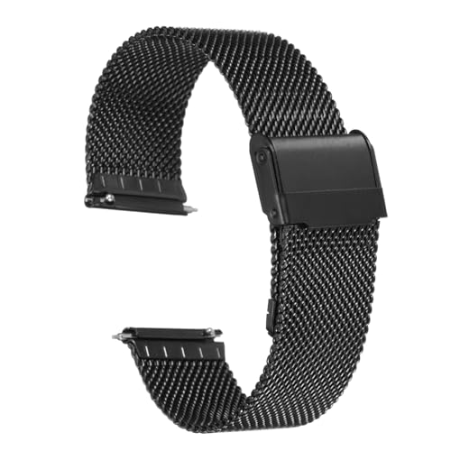 QUARKZMAN Uhrenarmband Mesh Edelstahl 22 mm Ersatz Metall Armband Edelstahlarmband mit Schnellverschluss Uhrenarmbänder Ersatzband Verstellbarer Gütelschnalle für Damen Herren, Schwarz von QUARKZMAN