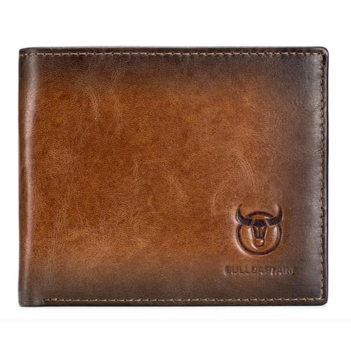 QUEAMBLER RFID Geldbörse für Männer Dünne Vordertasche, BullCaptain Geldbörse Leder Bifold mit 2 ID-Fenstern von QUEAMBLER