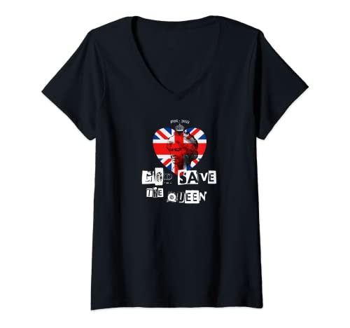 Damen Queen Elizabeth II god save the queen punk memoriam LOVE T-Shirt mit V-Ausschnitt Damen Queen Elizabeth II god save the queen punk memoriam LOVE T-Shirt mit V-Ausschnitt von QUEEN Elizabeth II England Meme British UK