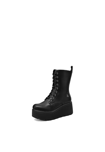 QUEEN HELENA Amphibien Platform Stiefeletten mit Keilabsatz Damen X33-76, Schwarz , 38 EU von QUEEN HELENA