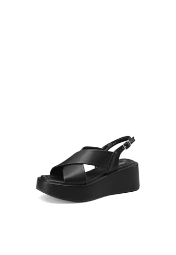 QUEEN HELENA BZ403 Sandalen mit Keilabsatz mit Kreuzband und orthopädischem Fußbett für Damen, Schwarz , 38 EU von QUEEN HELENA
