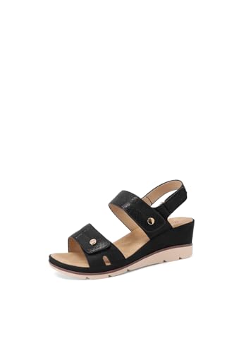 QUEEN HELENA BZ407 Sandalen mit Keilabsatz mit Fußbett Orthopädisch Casual Damen, Schwarz , 40 EU von QUEEN HELENA