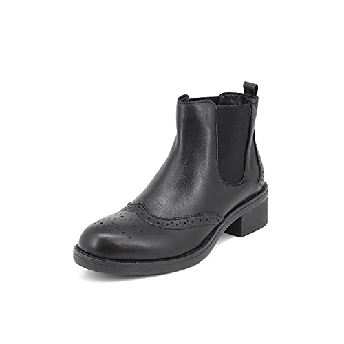 QUEEN HELENA Chelsea Boots Stiefeletten aus Leder für Damen QH20V01 (Schwarz, numeric_39) von QUEEN HELENA