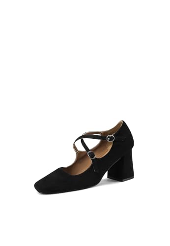 QUEEN HELENA Damen-Pumps mit Kreuzband, elegante Schuhe mit mittlerem Absatz ZM10009, Schwarz , 38 EU von QUEEN HELENA