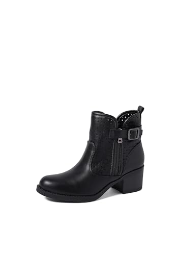 QUEEN HELENA Damen Stiefeletten Durchbrochene Niedrigen Absatz Casual X30-107, Schwarz , 39 EU von QUEEN HELENA