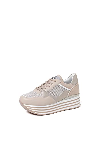 QUEEN HELENA Damen Turnschuhe High Sneakers mit Plateau X28 58 Beige, 40 EU von QUEEN HELENA