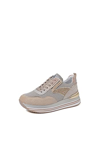 QUEEN HELENA Damen Turnschuhe Sneaker mit Plateau X28 30 Beige, 38 EU von QUEEN HELENA