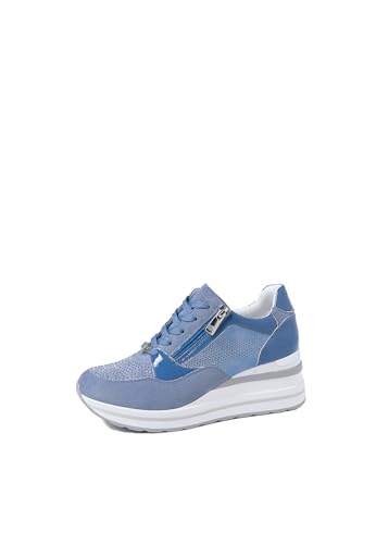 QUEEN HELENA Damen Turnschuhe mit Keilabsatz Turnschuhe mit Strass Casual X30-25, X30 27 Blau, 38 EU von QUEEN HELENA