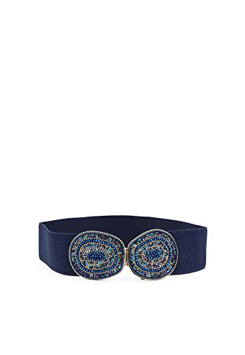 QUEEN HELENA Damengürtel Elasticher mit Strass Damen CI014 blau, Einheitsgröße von QUEEN HELENA