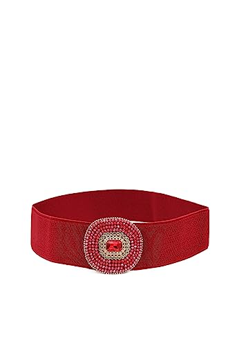 QUEEN HELENA Damengürtel Elasticher mit Strass Damen Ci014-3 Rot, Einheitsgröße von QUEEN HELENA