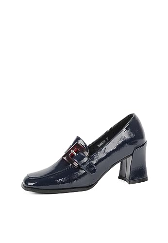 QUEEN HELENA Elegante Mokassins mit Absatz für Damen ZM9509 blau, 36 EU von QUEEN HELENA