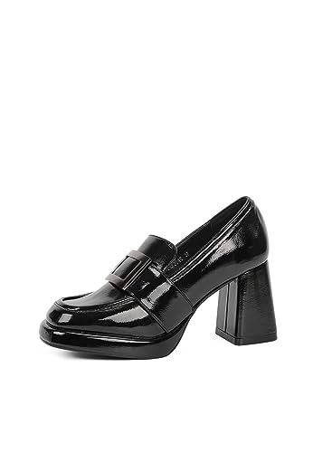 QUEEN HELENA Elegante Mokassins mit Absatz für Damen ZM9549 Schwarz, 38 EU von QUEEN HELENA