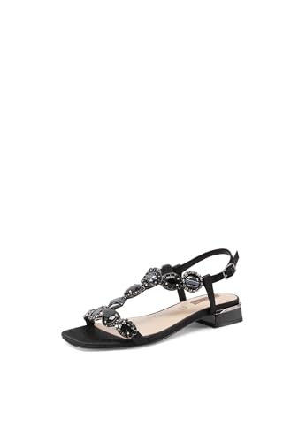 QUEEN HELENA Elegante flache Sandalen mit Strass für Frauen S2913, schwarzes, 40 EU von QUEEN HELENA