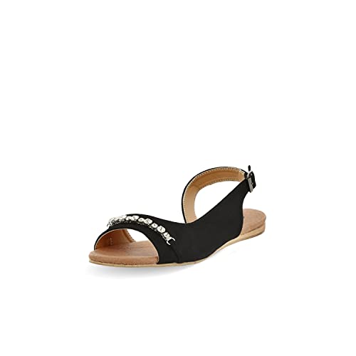 QUEEN HELENA Flach Sandals Damen ZM6120 Schwarz, 37 EU von QUEEN HELENA