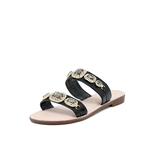 QUEEN HELENA Flache Pantoletten mit Strass Damen Y3029 Schwarz, 39 EU von QUEEN HELENA