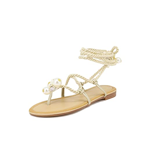 QUEEN HELENA Flip Flop Sandalen Flach Damen, Y4004 Gold, 40 EU von QUEEN HELENA