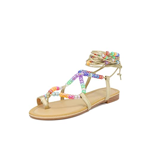 QUEEN HELENA Flip Flop Sandalen Flach Damen, Y4006 Gold, 38 EU von QUEEN HELENA