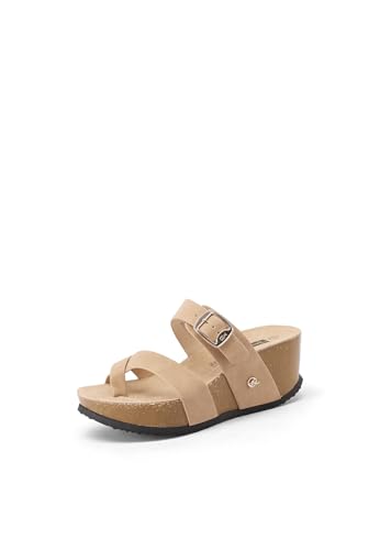 QUEEN HELENA Flip-Flops mit Keilabsatz Platform Casual Damen X32-212, Khaki, 40 EU von QUEEN HELENA