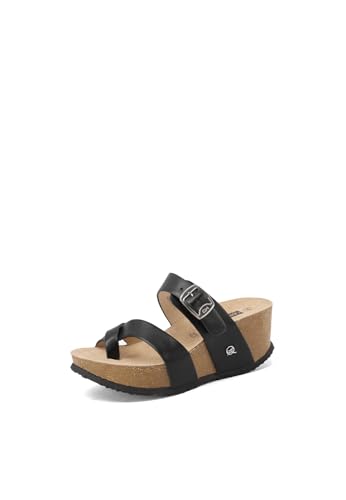 QUEEN HELENA Flip-Flops mit Keilabsatz Platform Casual Damen X32-212, Schwarz , 39 EU von QUEEN HELENA