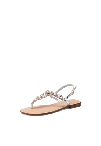 QUEEN HELENA Flip-Flops mit Strass Sandalen Goiello Damen Y6015, silber / schwarz, 36 EU von QUEEN HELENA