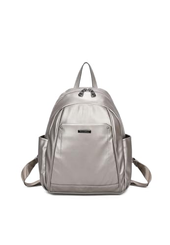 QUEEN HELENA Großer Geräumiger Leichter für Damen Rucksack M9018 silber/schwarz von QUEEN HELENA