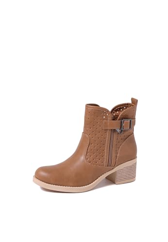 QUEEN HELENA Halbstiefeletten perforiert mit niedrigem Absatz Casual Damen X30-107, Leder, 41 EU von QUEEN HELENA