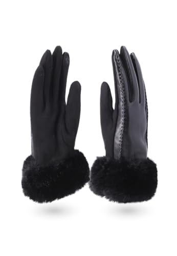 QUEEN HELENA Handschuhe mit Pelz Warme Winterhandschuhe für Damen G22-2 Schwarz, Einheitsgröße von QUEEN HELENA