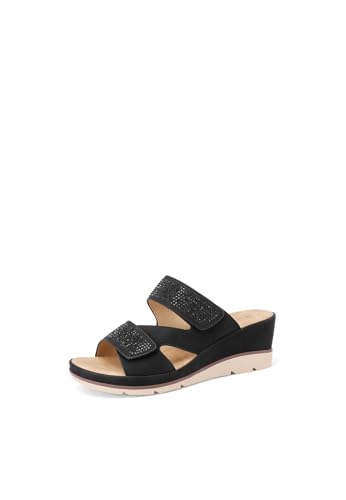 QUEEN HELENA Hausschuhe mit Keilabsatz Sandalen mit Strass Casual Damen BZ409, Schwarz , 38 EU von QUEEN HELENA