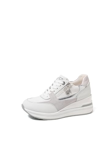 QUEEN HELENA Hohe Leder Turnschuhe mit Keilabsatz Casual Turnschuhe Damen QH7017, Qh7018 Grau, 39 EU von QUEEN HELENA