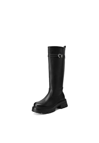 QUEEN HELENA Hohe Platform-Stiefel mit niedrigem Absatz für Damen X33-65, Schwarz , 39 EU von QUEEN HELENA