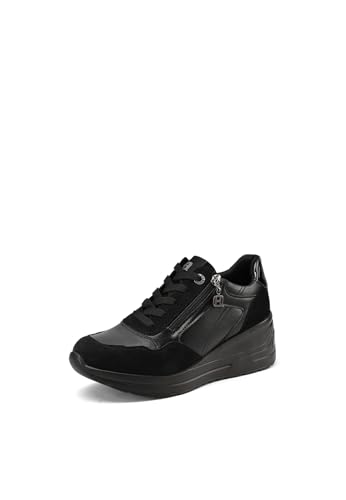 QUEEN HELENA Hohe Sneakers für Damen, Turnschuhe mit Keilabsatz X33-29, Schwarz , 39 EU von QUEEN HELENA