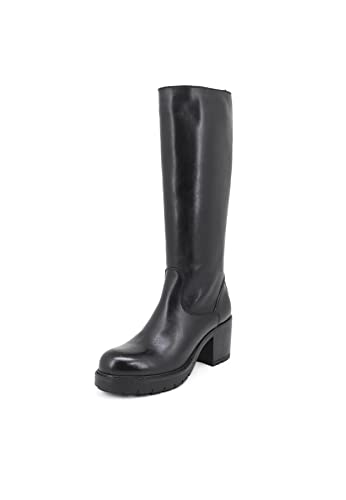 QUEEN HELENA Hohe Stiefel aus Leder mit Absatz für Damen L295 Schwarz, 37 EU von QUEEN HELENA