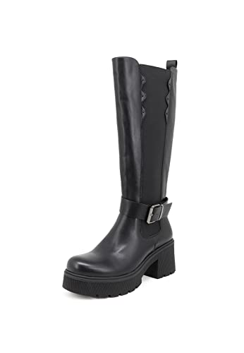 QUEEN HELENA Hohe Stiefel mit Flachem Absatz für Damen X27-112 Schwarz, 40 EU von QUEEN HELENA