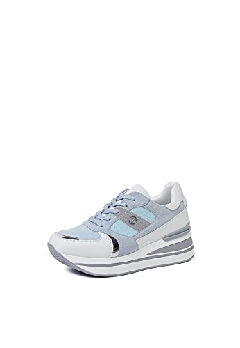 QUEEN HELENA Hohe Turnschuhe Sneakers Casual Plateau Plateau Keilabsatz Leichte Damen X28-36, X28 37 Blau, 37 EU von QUEEN HELENA